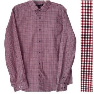 Y2K VTG Express Modern Fit Button‎ Up Shirt Mens Red Black Checkered Mens Large